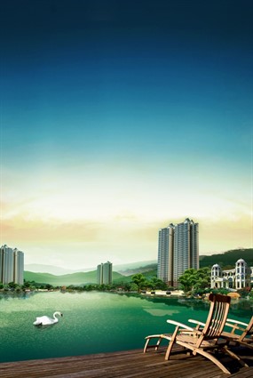 湖畔风景PSD分层素材